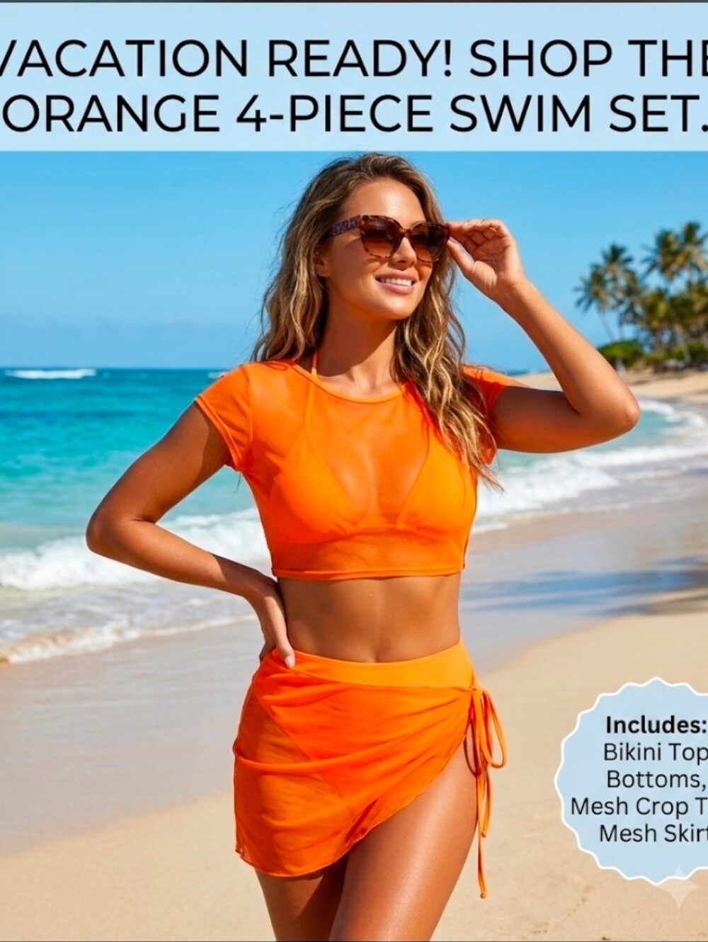 Orange 4-Piece Swim Set in Size XL.